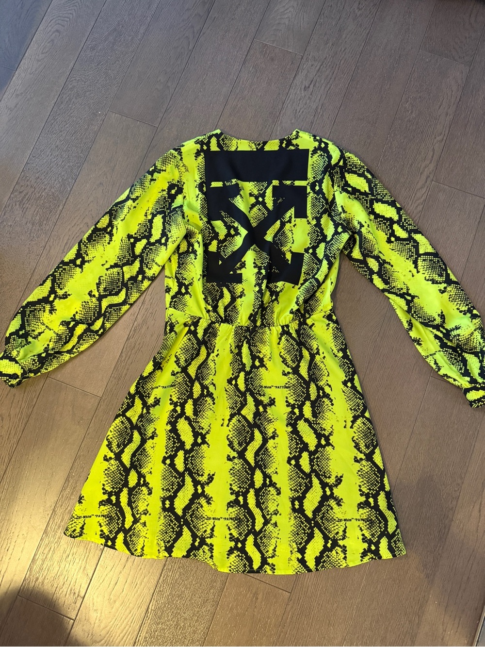 Off-White Neon Yellow and Black Snake Print Midi Dress